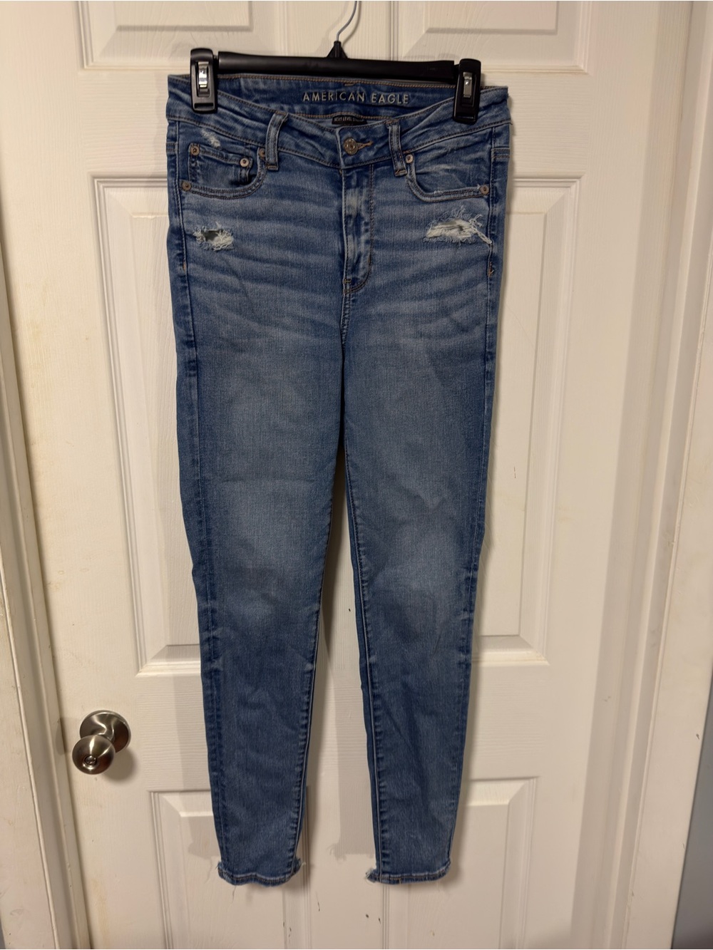 American Eagle Outfitters Medium Blue Distressed High Rise Skinny Jeans